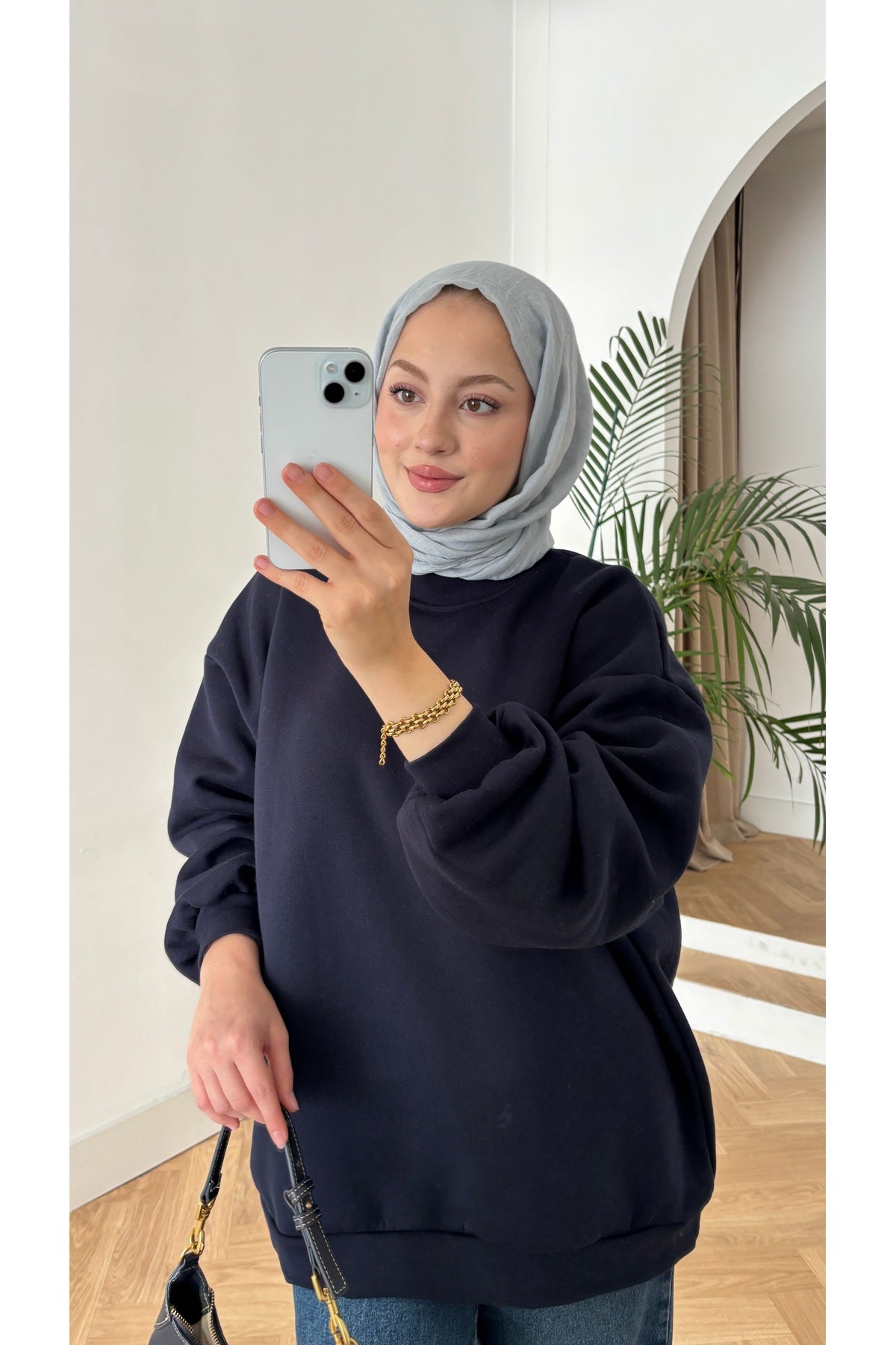 Moon’sc Lacivert içi polarlı organik pamuk oversize sweatshirt - Görsel 3