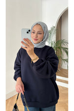 Moon’sc Lacivert içi polarlı organik pamuk oversize sweatshirt - Görsel 3