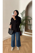 Moon’sc Siyah içi polarlı organik pamuk oversize sweatshirt - Görsel 2