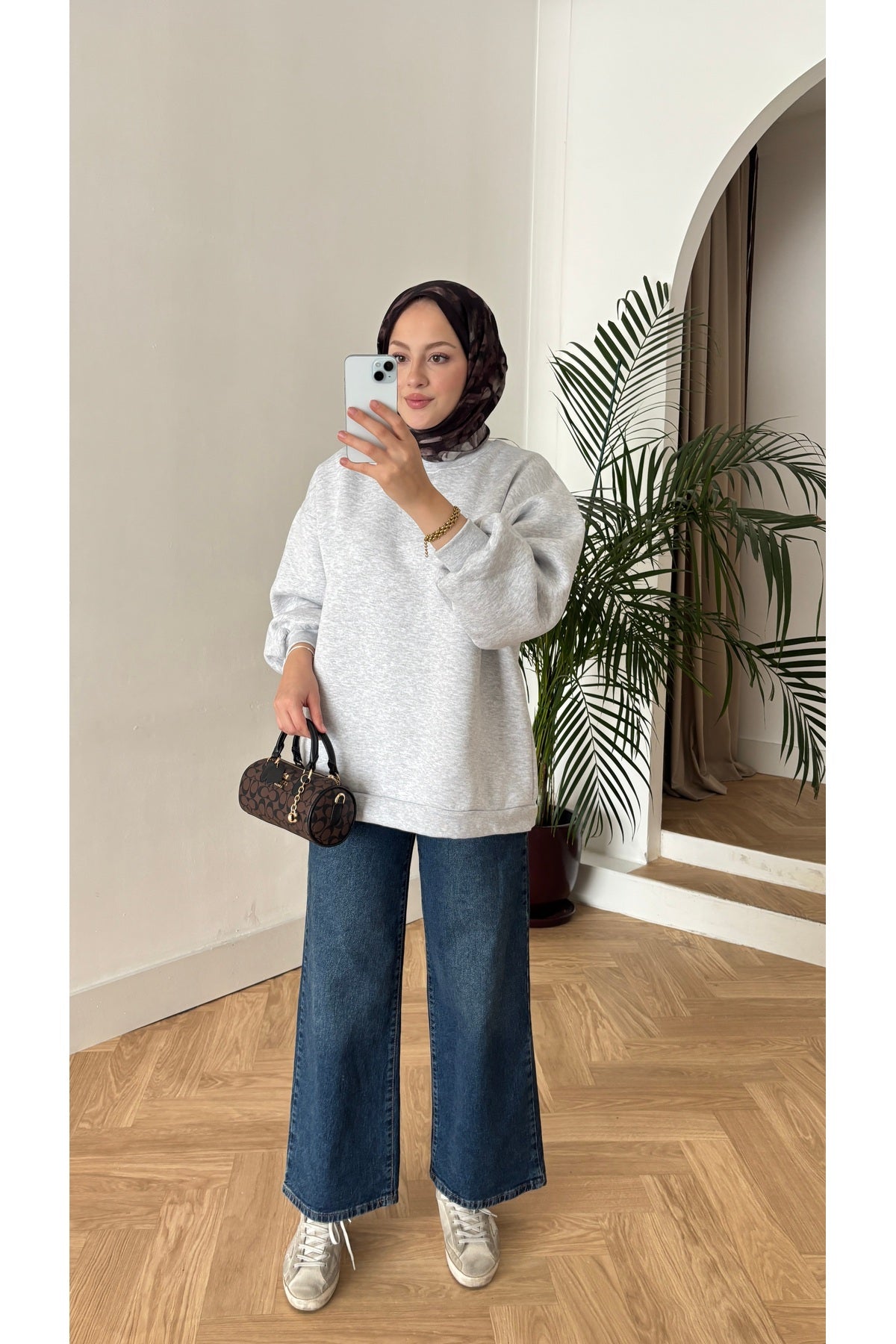 Moon’sc Gri içi polarlı organik pamuk oversize sweatshirt - Görsel 2