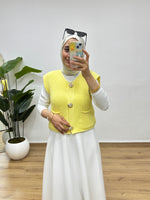 Gold Düğmeli Cepli Triko Yelek - Sarı