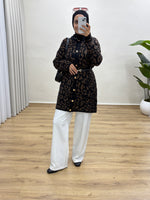 Leopar Desenli Triko Hırka - Acı Kahve