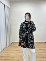 Leopar Desenli Triko Hırka - Gri