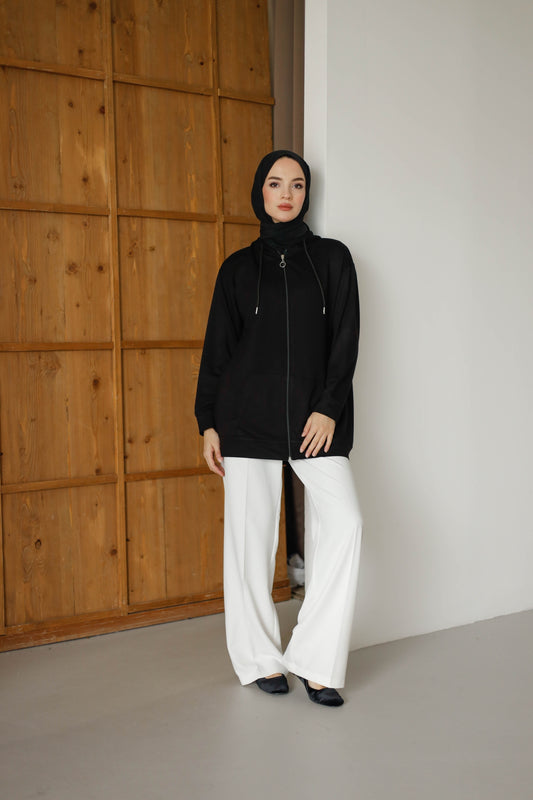 Kapüşonlu Ve Cepli Tesettür Sweatshirt - Hırka