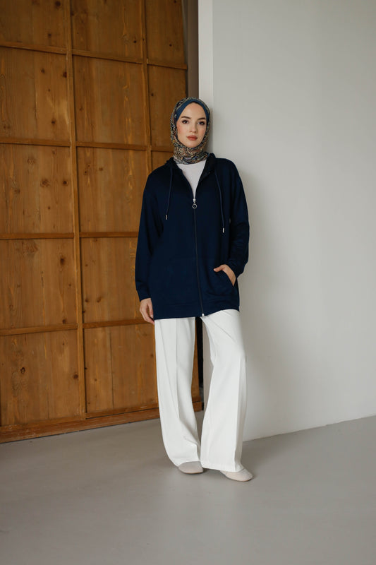 Kapüşonlu Ve Cepli Tesettür Sweatshirt - Hırka