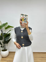 Gold Düğmeli Cepli Triko Yelek - Antrasit