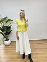 Gold Düğmeli Cepli Triko Yelek - Sarı