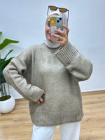 Oversize Bisiklet Yaka Kazak - K.Bej