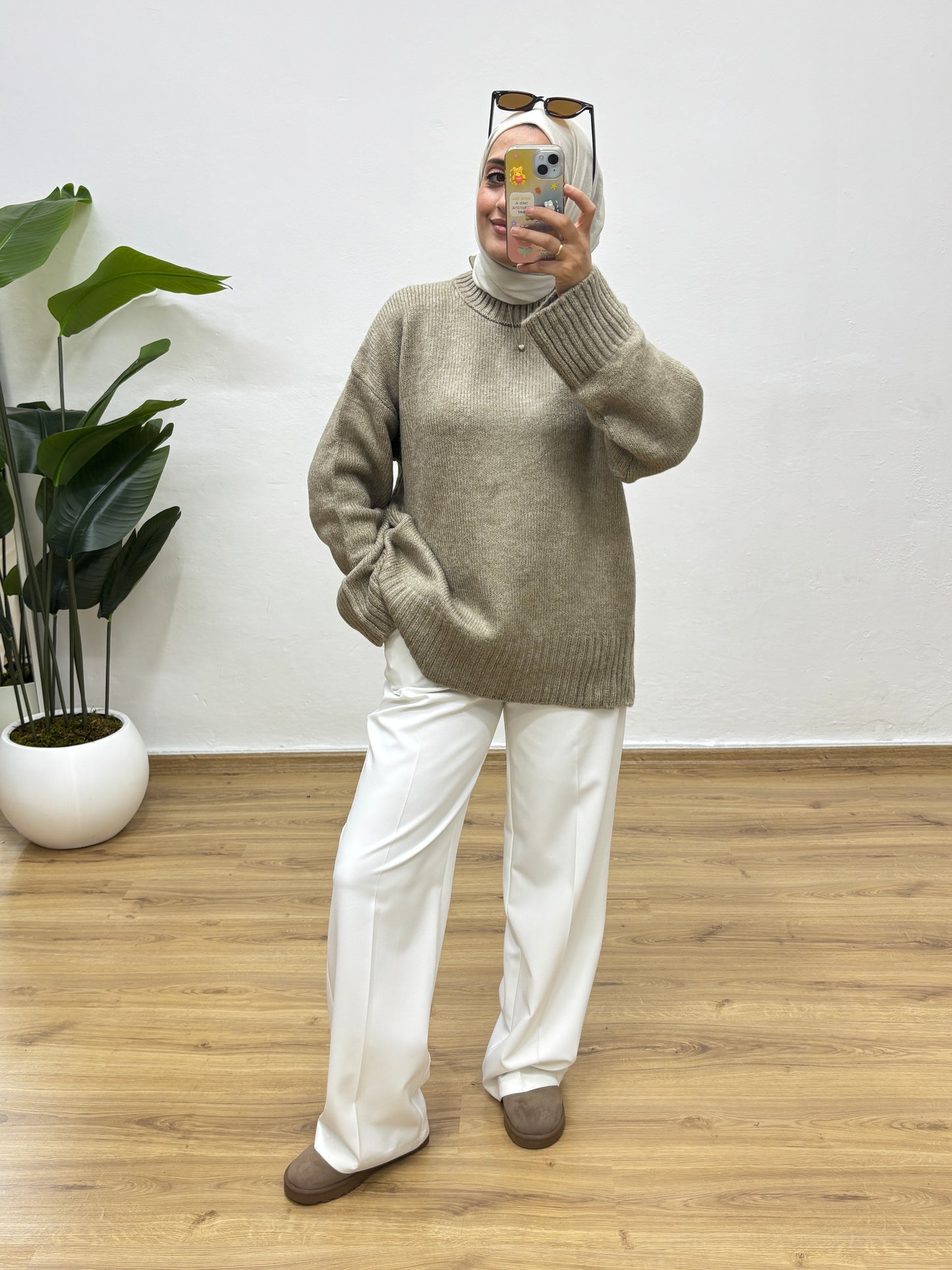 Oversize Bisiklet Yaka Kazak - K.Bej