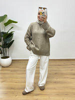 Oversize Bisiklet Yaka Kazak - K.Bej