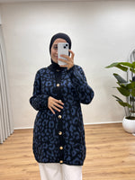 Leopar Desenli Triko Hırka - Lacivert