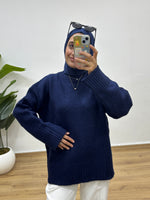 Oversize Bisiklet Yaka Kazak - Lacivert