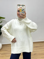 Oversize Bisiklet Yaka Kazak - Ekru