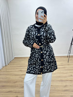 Leopar Desenli Triko Hırka - Gri