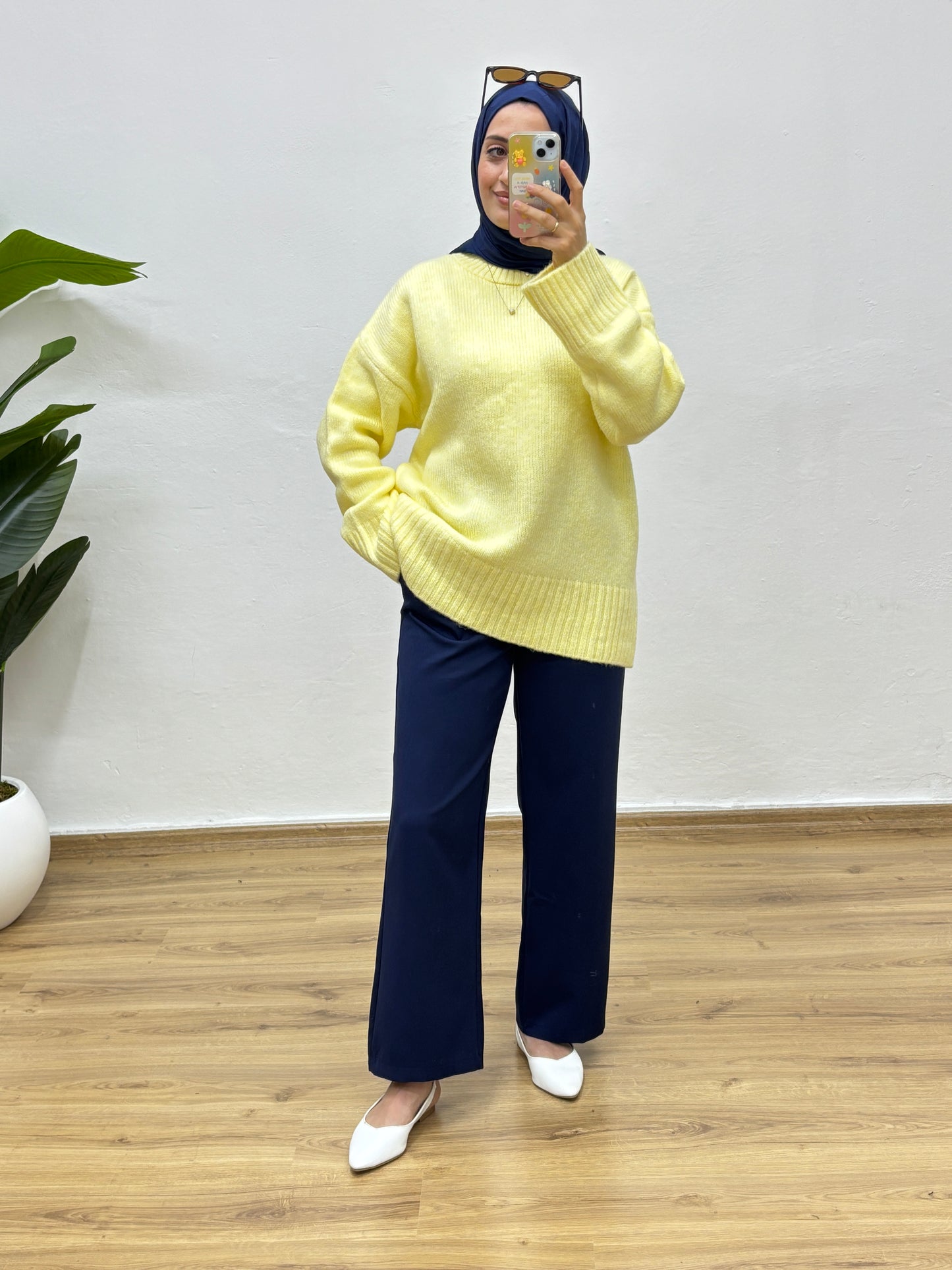 Oversize Bisiklet Yaka Kazak - Sarı