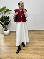 Gold Düğmeli Cepli Triko Yelek - Bordo