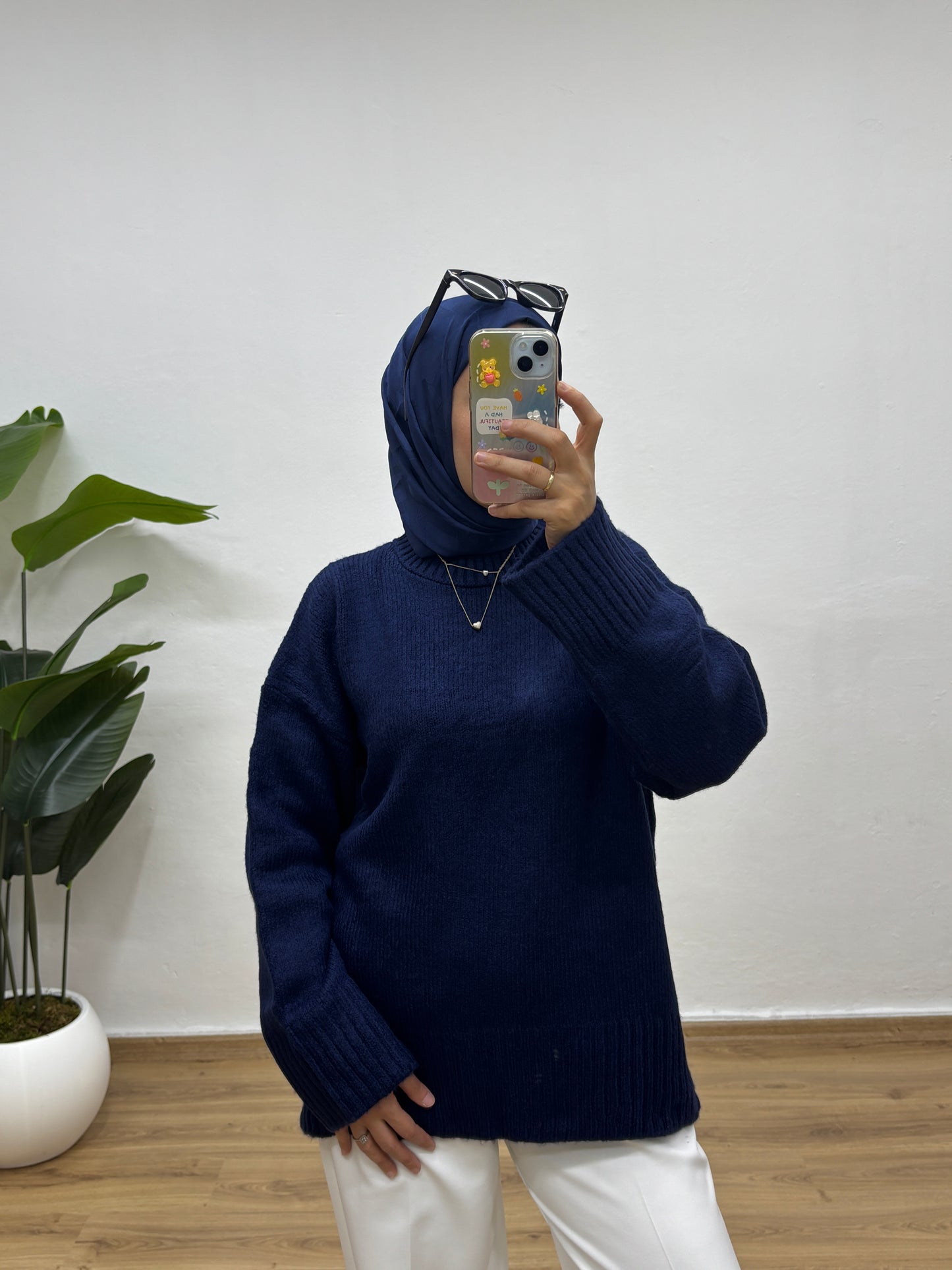 Oversize Bisiklet Yaka Kazak - Lacivert