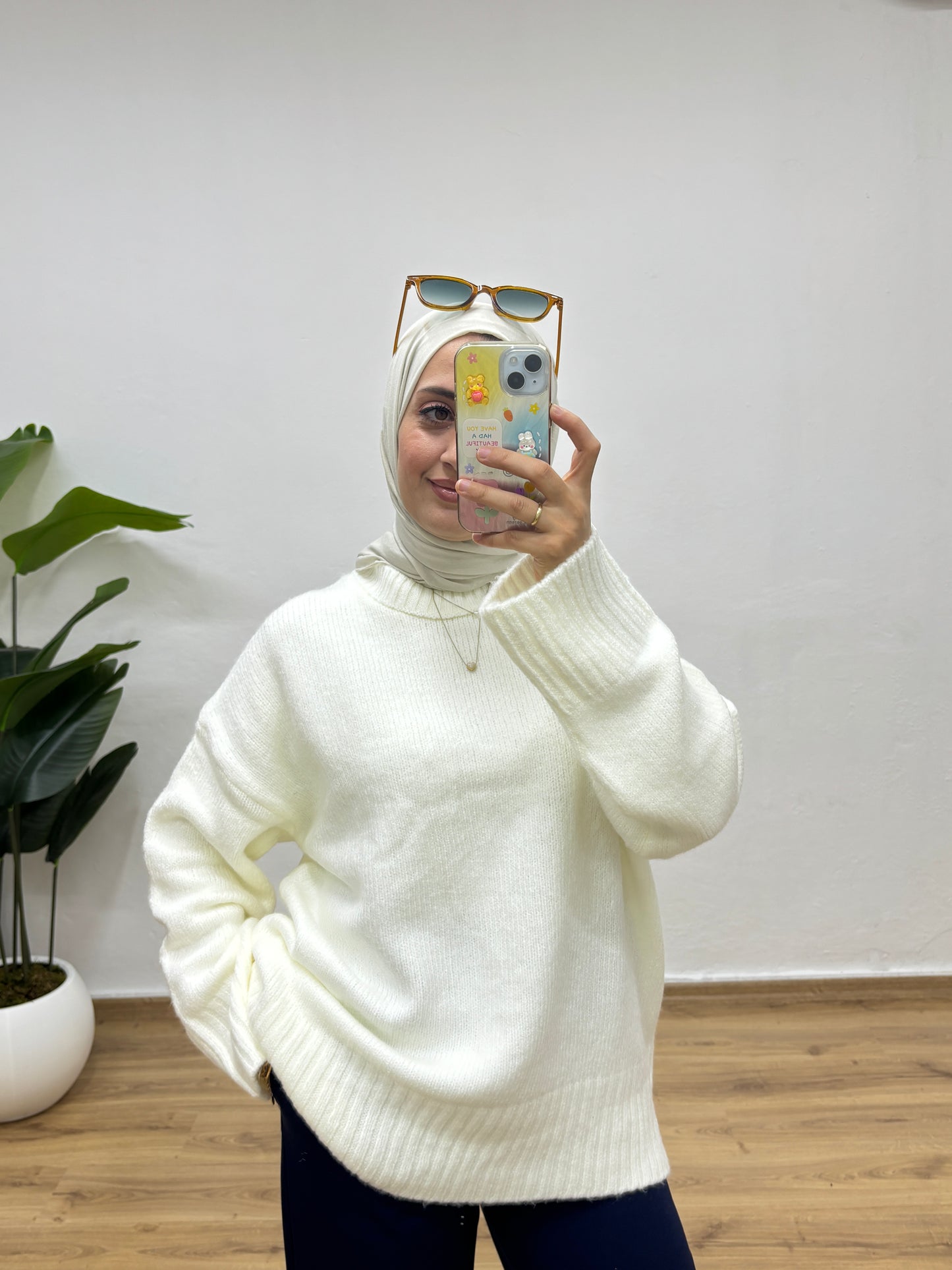 Oversize Bisiklet Yaka Kazak - Ekru