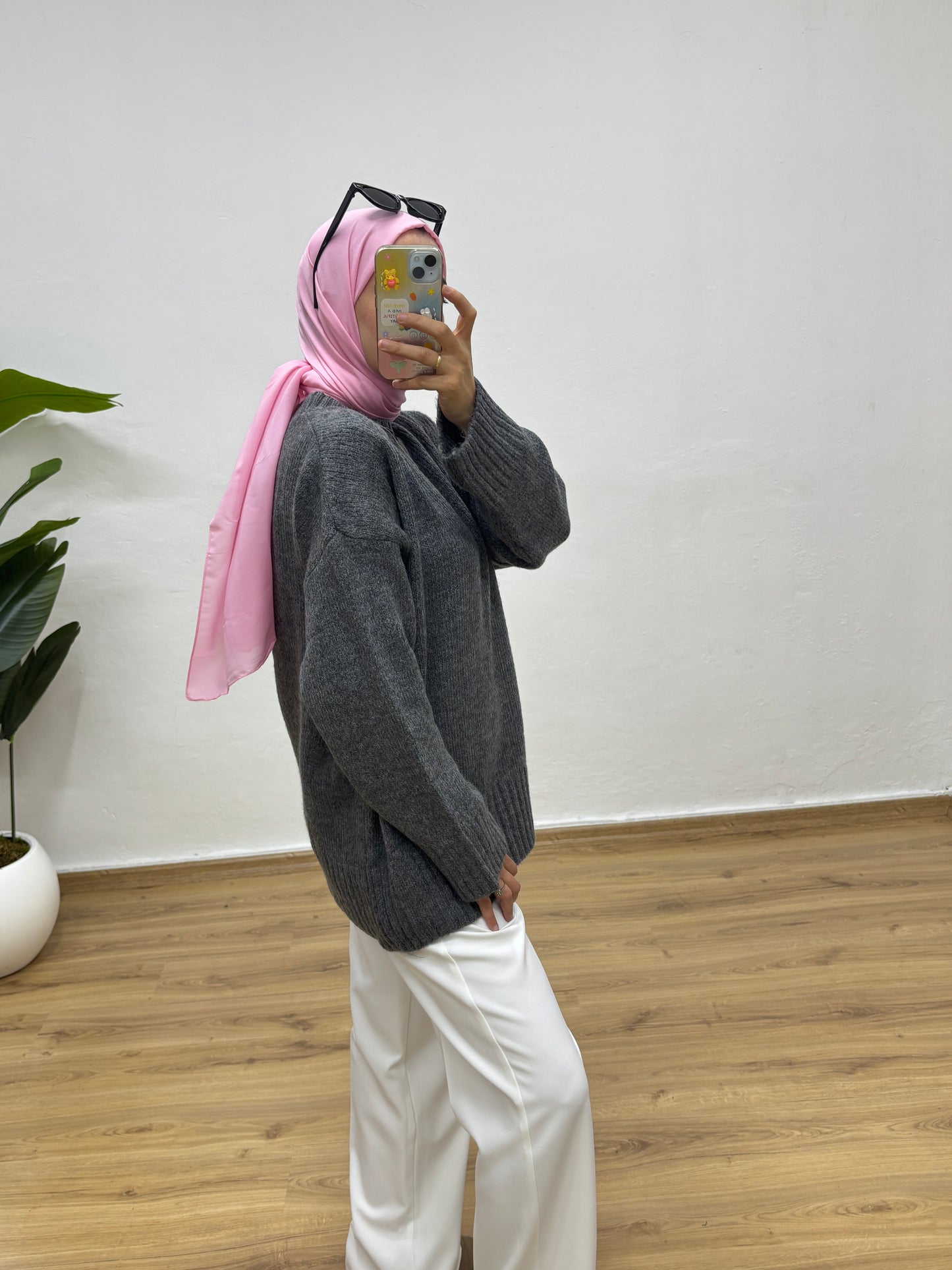 Oversize Bisiklet Yaka Kazak- Antrasit