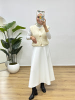 Gold düğmeli Cepli Triko Yelek - Krem