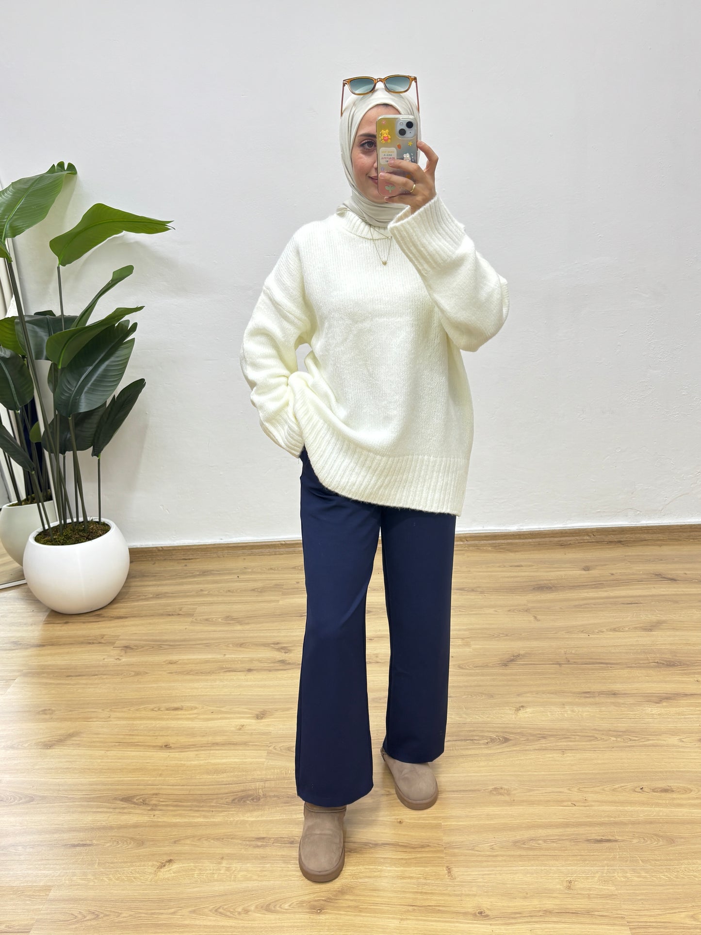 Oversize Bisiklet Yaka Kazak - Ekru