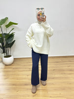 Oversize Bisiklet Yaka Kazak - Ekru