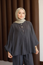 Önü Düğme Detaylı Pantolonlu Takım - Antrasit