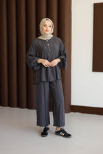 Önü Düğme Detaylı Pantolonlu Takım - Antrasit