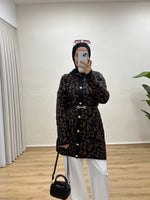 Leopar Desenli Triko Hırka - Acı Kahve