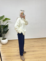 Oversize Bisiklet Yaka Kazak - Ekru