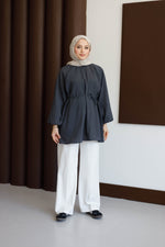 Balon Kol Bel Bağlamalı Tesettür Gömlek - Antrasit