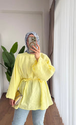 Balon Kol Bel Bağlamalı Tesettür Gömlek - Sarı