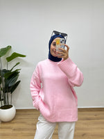 Oversize Bisiklet Yaka Kazak - Pembe