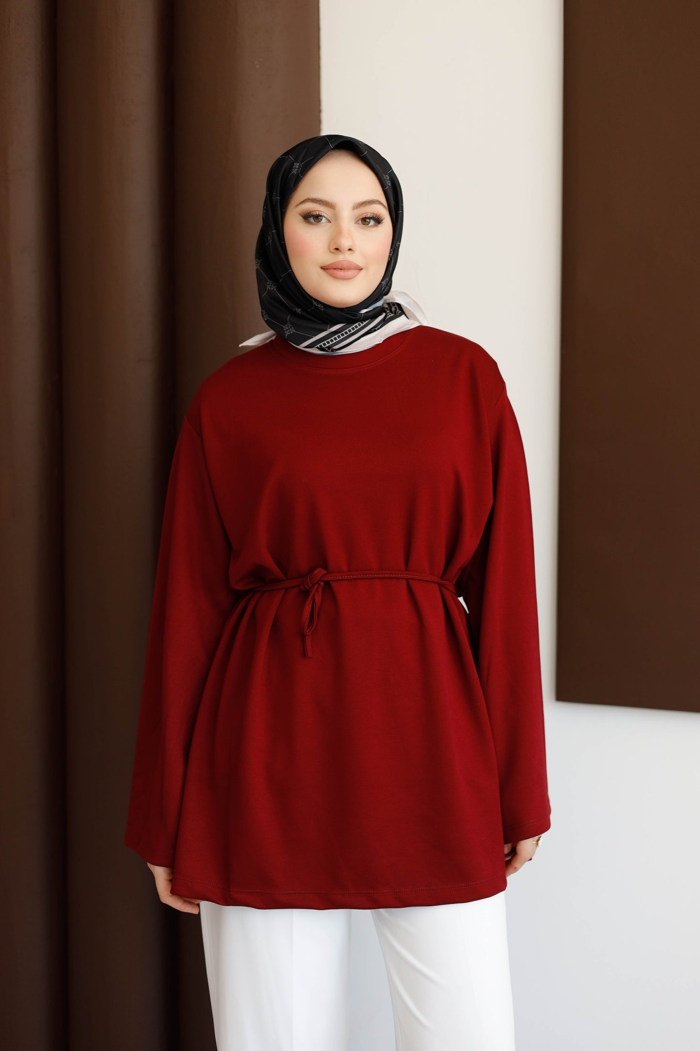 Bel Bağlamalı Oyhso Tunik - Bordo