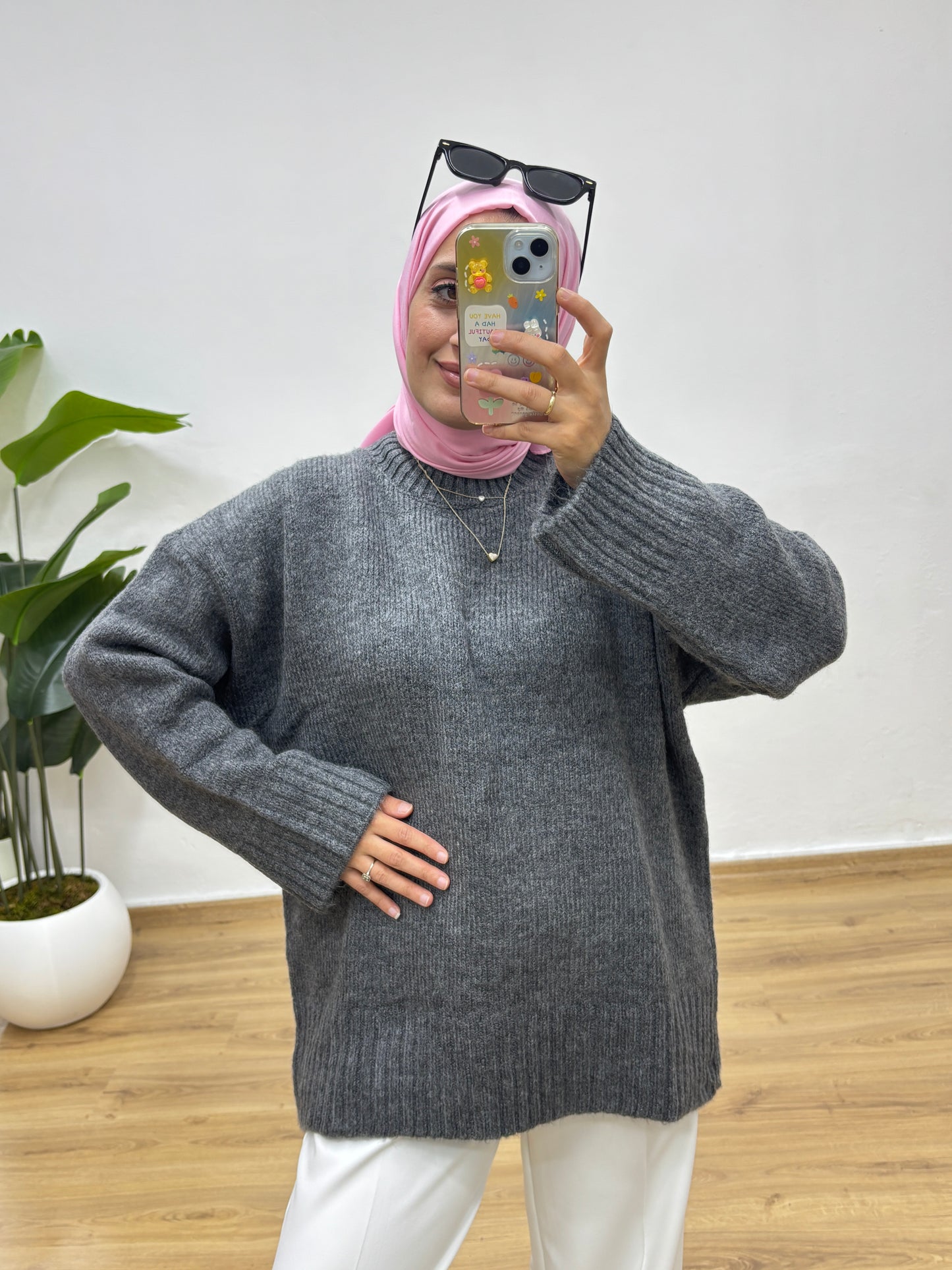 Oversize Bisiklet Yaka Kazak- Antrasit