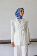 Bel Bağlamalı Blazer Ceket - Beyaz