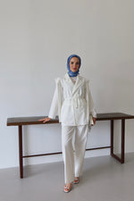 Bel Bağlamalı Blazer Ceket - Beyaz