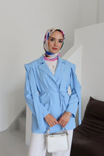 Bel Bağlamalı Blazer Ceket - Mavi