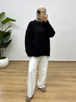 Oversize Bisiklet Yaka Kazak - Siyah