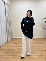 Leopar Desenli Triko Hırka - Lacivert