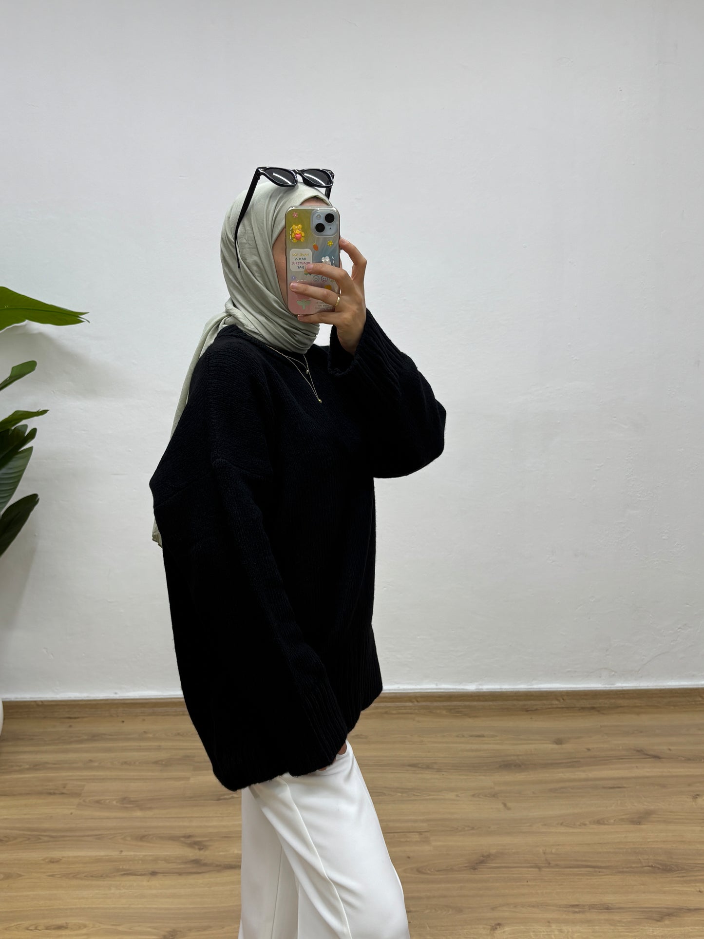 Oversize Bisiklet Yaka Kazak - Siyah