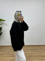 Oversize Bisiklet Yaka Kazak - Siyah