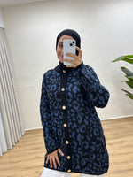 Leopar Desenli Triko Hırka - Lacivert