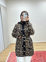 Leopar Desenli Triko Hırka - Kahve