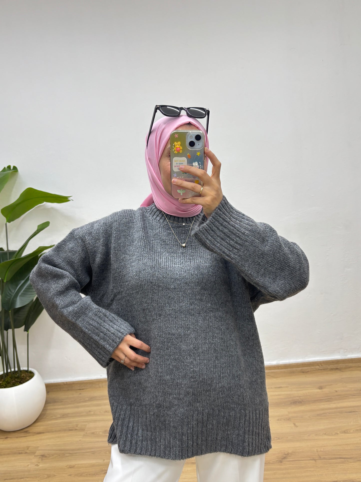 Oversize Bisiklet Yaka Kazak- Antrasit