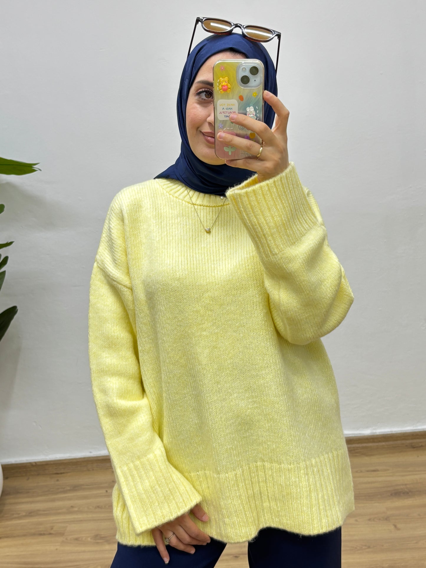 Oversize Bisiklet Yaka Kazak - Sarı