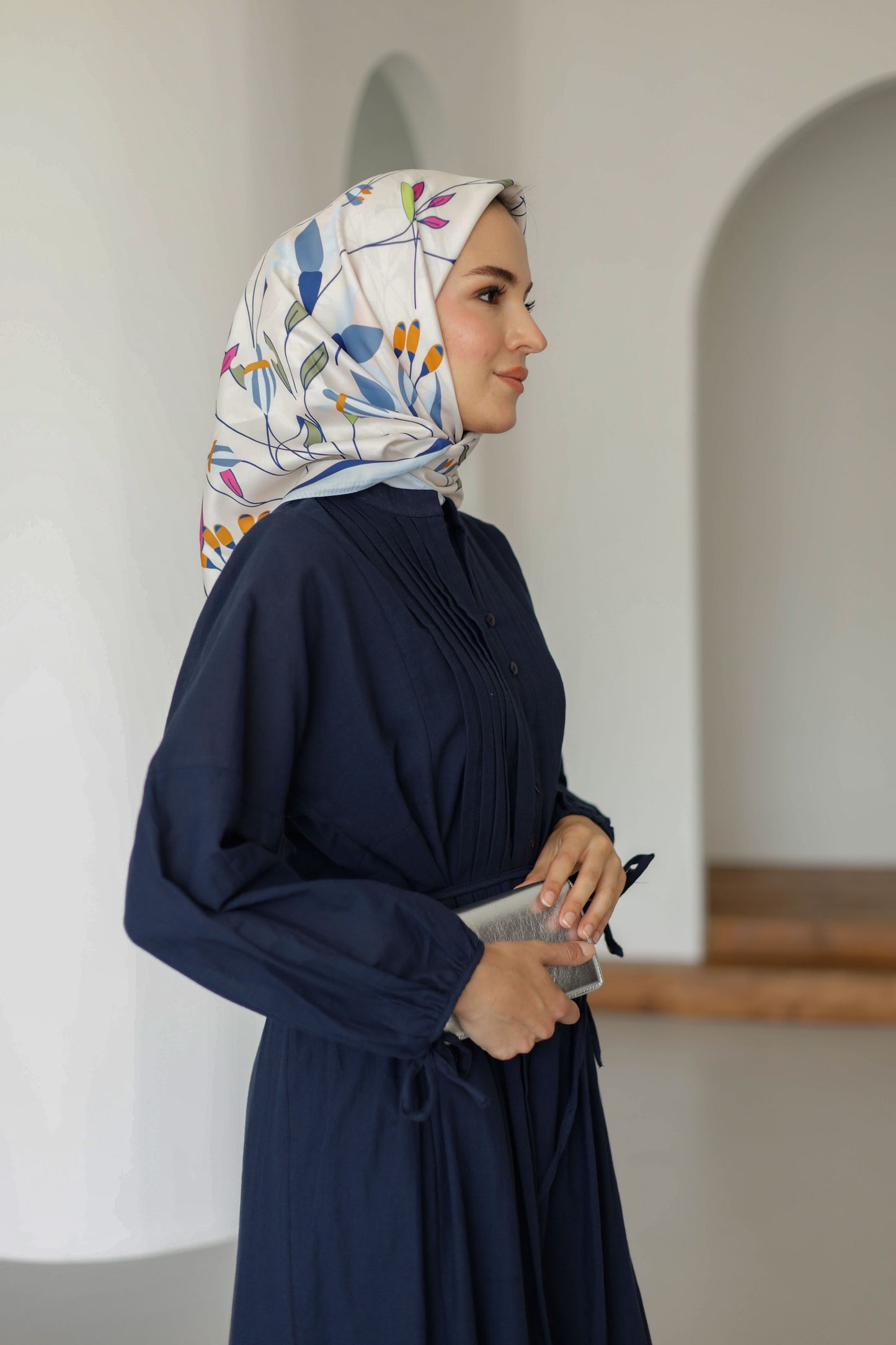 Nervürlü Pamuk Keten Elbise Astarlı - Lacivert