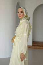 Nervürlü Pamuk Keten Elbise Astarlı - Sarı