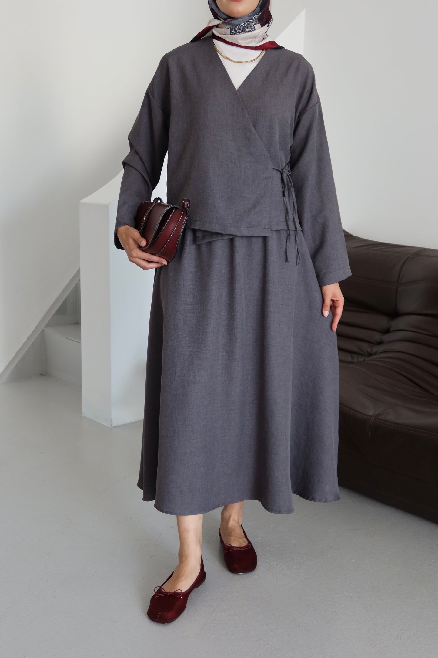 Kimino Tesettür Takım - Gri