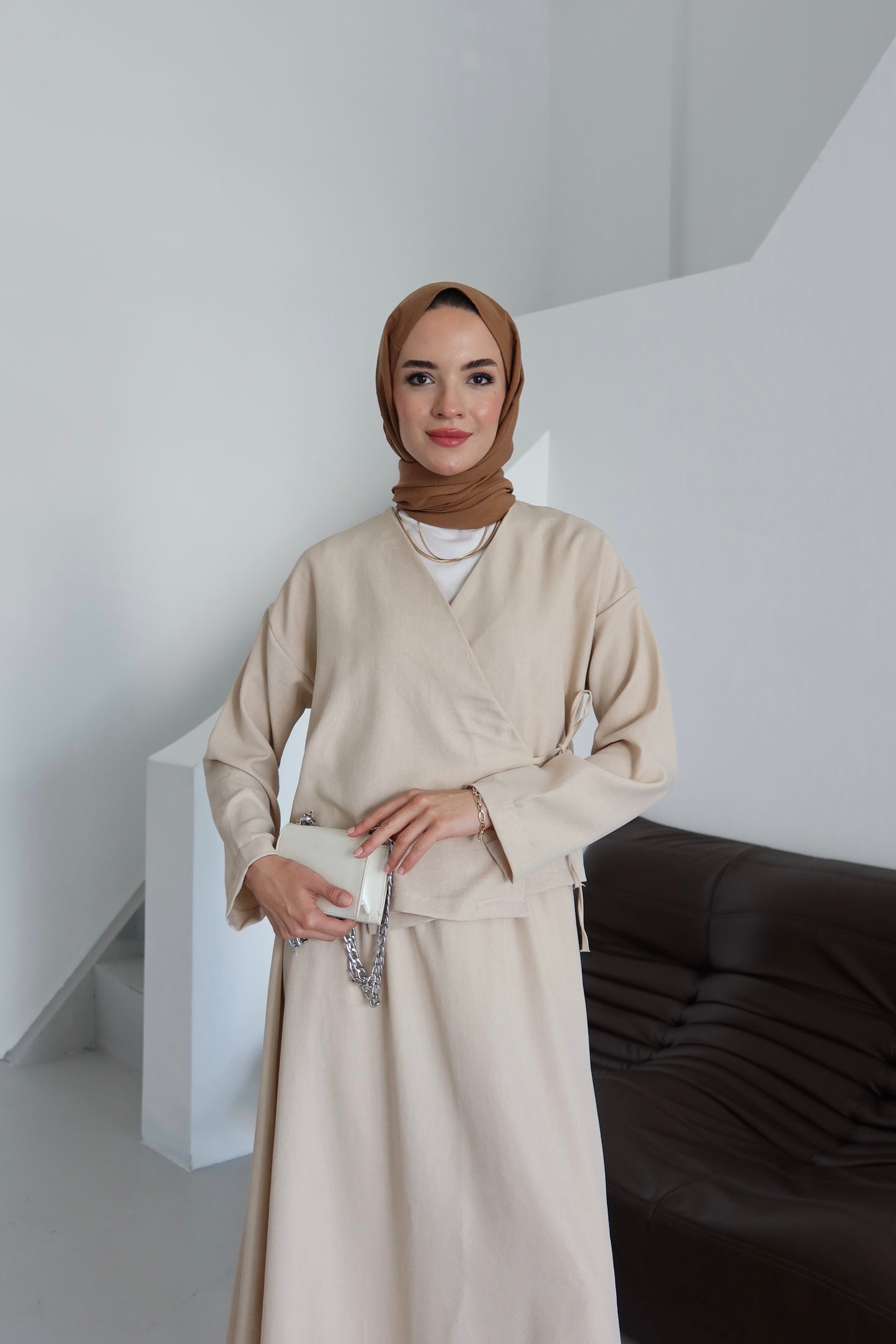 Kimino Tesettür Takım - Krem